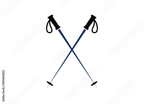 Pair of crossed ski poles with black grips and dark blue shafts representing winter sport equipment graphic illustration