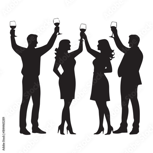 Set of black Cheers and Toasts' silhouettes isolated on white background
