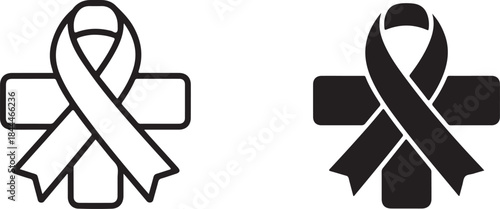 Medical cross and awareness ribbon symbol for healthcare support and disease prevention vector illustration icon design element