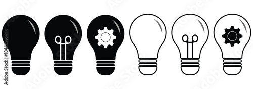 Light bulb with gear cogwheel icon set. con symbol of idea, inspiration, creativity, solution, engineering. Vector illustration. Creative idea and inspiration concept. Energy and thinking symbol. Idea