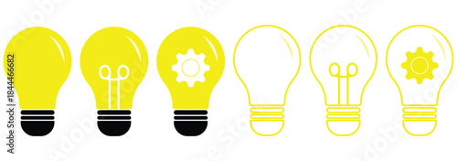 Light bulb with gear cogwheel icon set. con symbol of idea, inspiration, creativity, solution, engineering. Vector illustration. Creative idea and inspiration concept. Energy and thinking symbol. Idea