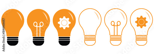 Light bulb with gear cogwheel icon set. con symbol of idea, inspiration, creativity, solution, engineering. Vector illustration. Creative idea and inspiration concept. Energy and thinking symbol. Idea