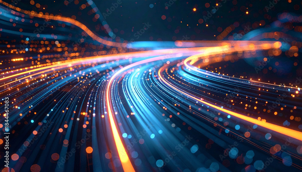 Fototapeta premium Data Stream Highway: A mesmerizing visual of dynamic digital data streams, pulsating with vibrant energy, conveying concepts of high-speed connectivity and advanced technology.