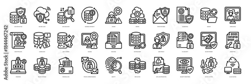 Data Protection icon collection line style. containing Data Protection, Secure Cloud, Data Discovery, Business Continuity, Hacker, Server, Protected Email
