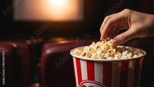Movie Night Treat Hand Grabbing Popcorn in Theater