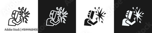 Welding Process Line N Glyph Icon Style In White And Black Background