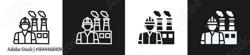 Industrial Worker Line N Glyph Icon Style In White And Black Background
