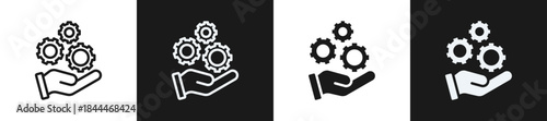 Gear Mechanism Line N Glyph Icon Style In White And Black Background