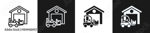 Warehouse Line N Glyph Icon Style In White And Black Background