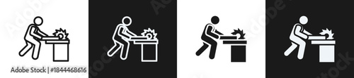 Woodworking Factory Line N Glyph Icon Style In White And Black Background