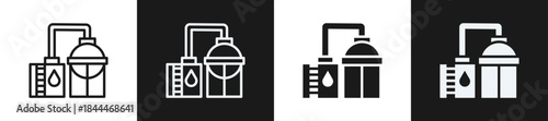 Oil Refinery Line N Glyph Icon Style In White And Black Background