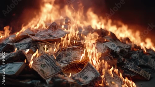 Pile of us dollar bills burning in intense flames, 4k high quality footage