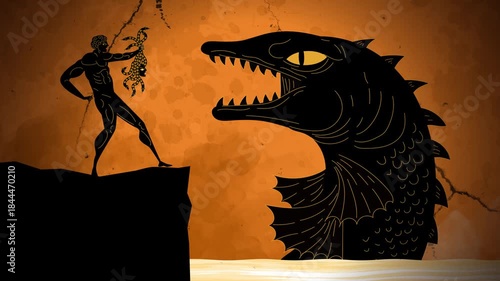 perseus turning the sea monster cetus into stone using the head of medusa