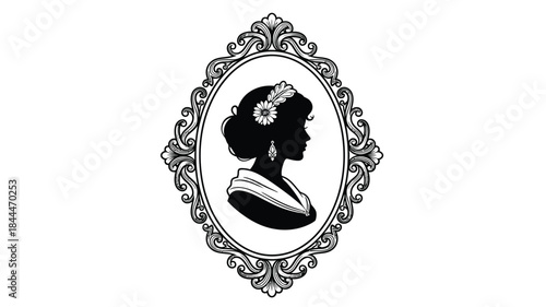 Quadro em tela Elegant silhouette of a woman s profile within an ornate decorative vintage fram