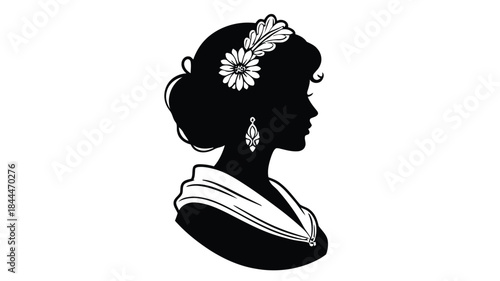 Elegant woman in silhouette with floral headpiece and dangling earrings