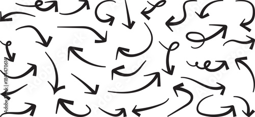 Hand drawn arrows in various directions on a white background