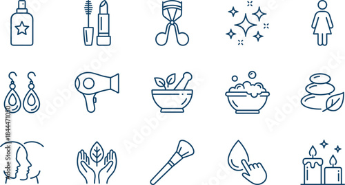 Set of 15 linear UX design and graphical interface icons, including rulers, magnifying glass, mobile phone, video player, and browser window symbols, isolated on a white background for development.