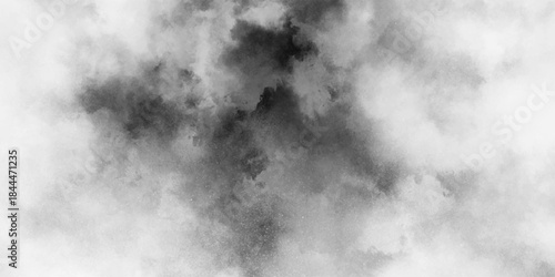 Abstract white and gray isolated cloud cumulus clouds. Gray aquarelle painted realistic fog or mist smoky textured canvas design. White and ash messy wall stucco texture background.	