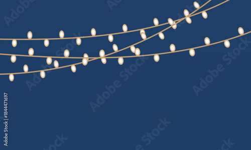 Christmas bulbs twinkle Glowing String Lights Decorative Garland Overlay. Elegant golden string lights with soft glow arranged in flowing lines , for festive designs and overlays.

