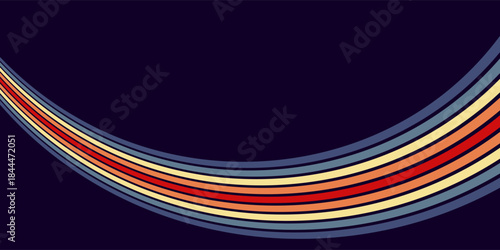 Abstract colorful 70s background vector. Vintage retro wallpaper with rainbow stripes and wavy lines. A 1970 color illustration suitable for posters, banners, decorative items and wall art. EPS2