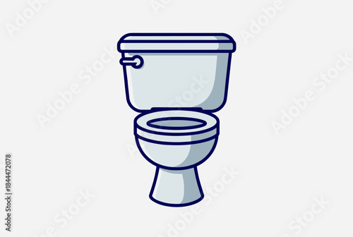 Simple cartoon illustration of a white toilet with blue outlines and the seat up on a plain background.