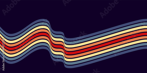 Abstract colorful 70s background vector. Vintage retro wallpaper with rainbow stripes and wavy lines. A 1970 color illustration suitable for posters, banners, decorative items and wall art. EPS2