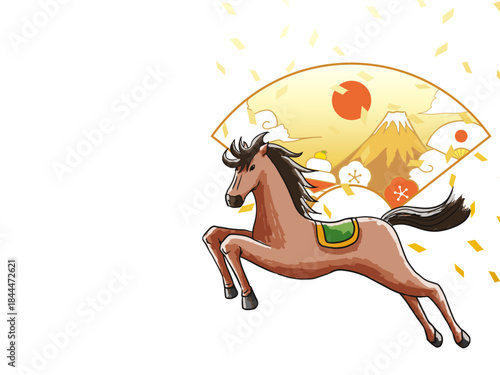 馬, 年賀状, 和風, 和柄, 新年, 動物, クリスマス, うま, ベクター, イラスト, manga