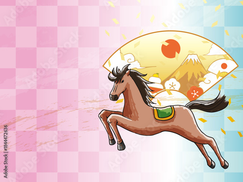 馬, 年賀状, 和風, 和柄, 新年, 動物, クリスマス, うま, ベクター, イラスト, manga