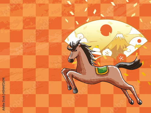 馬, 年賀状, 和風, 和柄, 新年, 動物, クリスマス, うま, ベクター, イラスト, manga