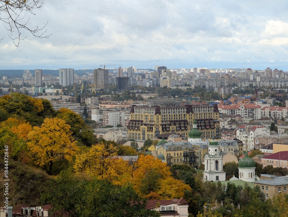 Fototapeta premium View of Kyiv from Zamkova Hora in Autumn