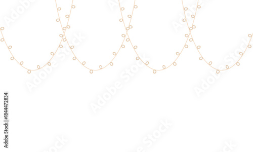 Christmas bulbs twinkle Glowing String Lights Decorative Garland Overlay. Elegant golden string lights with soft glow arranged in flowing lines , for festive designs and overlays.

