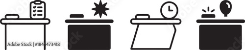 Modern collection of office desk icons representing various business tasks creativity and time management concepts