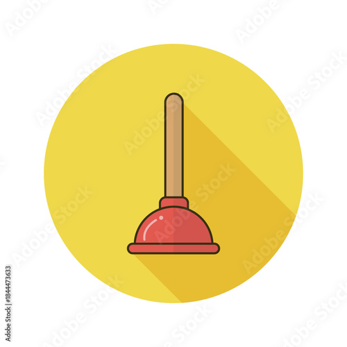 Red Plunger Icon flat design vector illustration on yellow Essential plumbing tool for quick drain clog removal