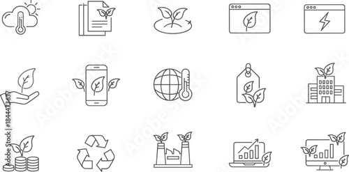 Communication, digital media, online marketing, public relations, and video content vector line icons set, including microphone, headset, megaphone, and chat symbols.
