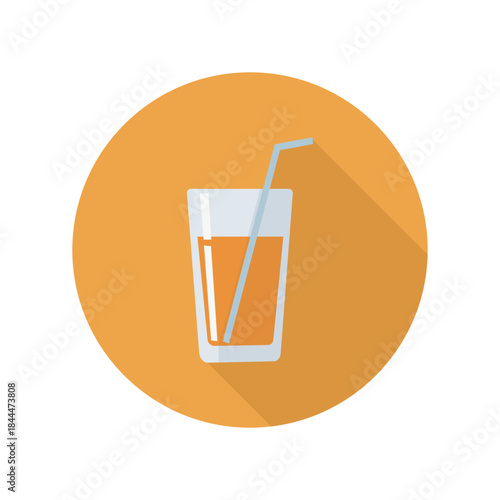 Minimalist flat design orange juice drink icon vector Refreshing healthy summer beverage glass with a straw vibrant