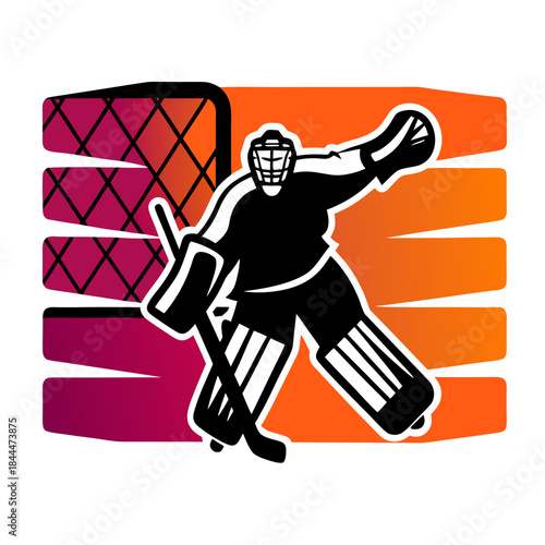 Black ice hockey goalie in save pose with gradient background