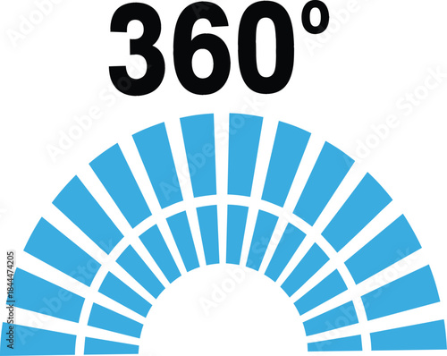  Modern graphic vector of an angular 360-degree rotation symbol, representing immersive video, augmented reality, wide field of view, or full perspective