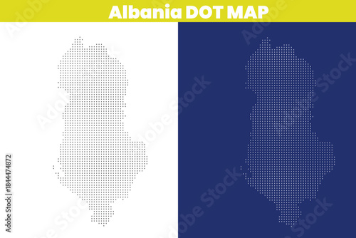 Albania map in dots on white and blue backgrounds