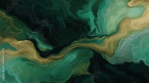 Watercolor abstract background combining green marble and gold textures, suitable for wallpapers, website backgrounds, or elegant visual projects.