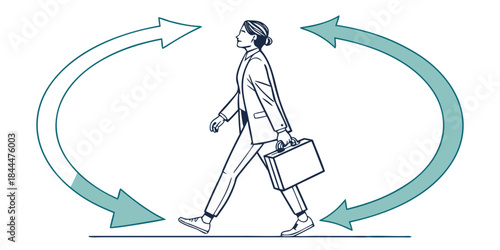 Vector art illustration of a person and businessman with a sword or gun plus a boy and woman on a ski sport concept