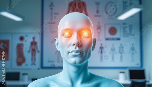 Highlighted sinus inflammation illustration in medical setting, health awareness