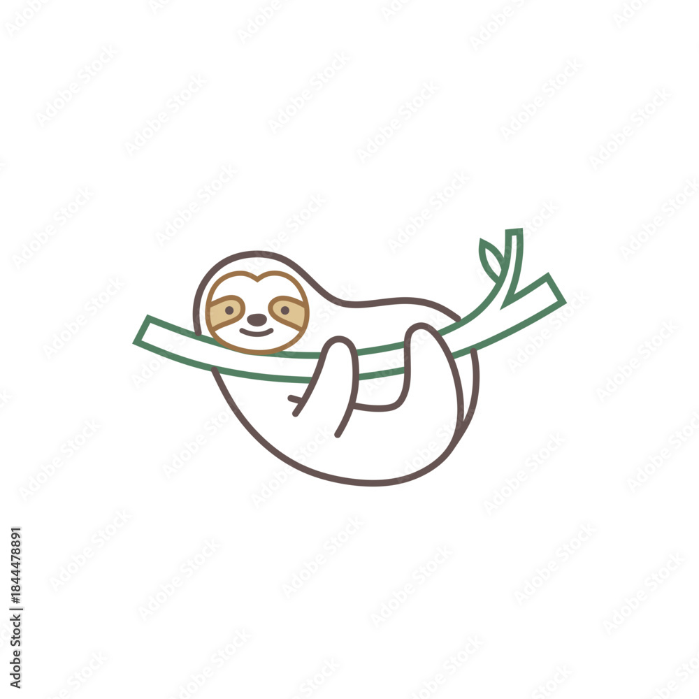 Naklejka premium Circular Sloth Hanging Logo Two-Color Vector