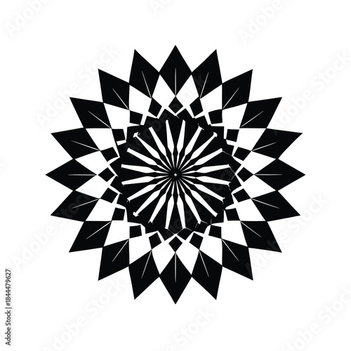 Black geometric floral mandala design element isolated on white background symbol harmony