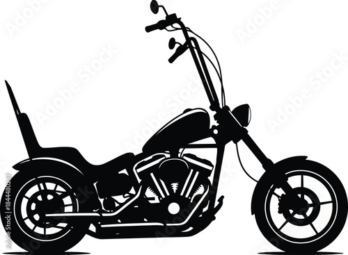 Black silhouette of a chopper motorcycle on a white background 1