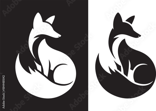 Minimalist Fox Logo Design, Yin Yang Fox Vector Art.