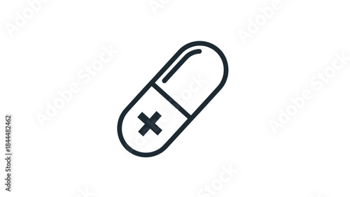 Pill capsule with a plus sign representing health and medicine.