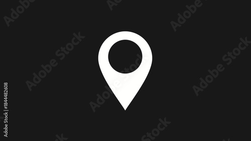 White Location Pin Icon on Black Background.