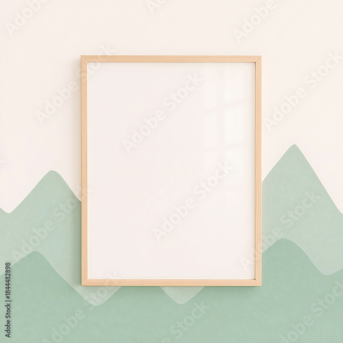 Kids room frame mockup with pastel wall – nursery wall art mockup with wooden frame and soft decor