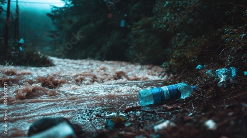 Plastic bottle discarded in water polluting the environment