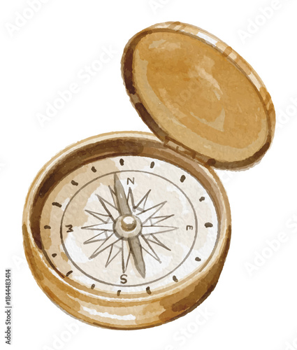 Watercolor compass isolated on white background